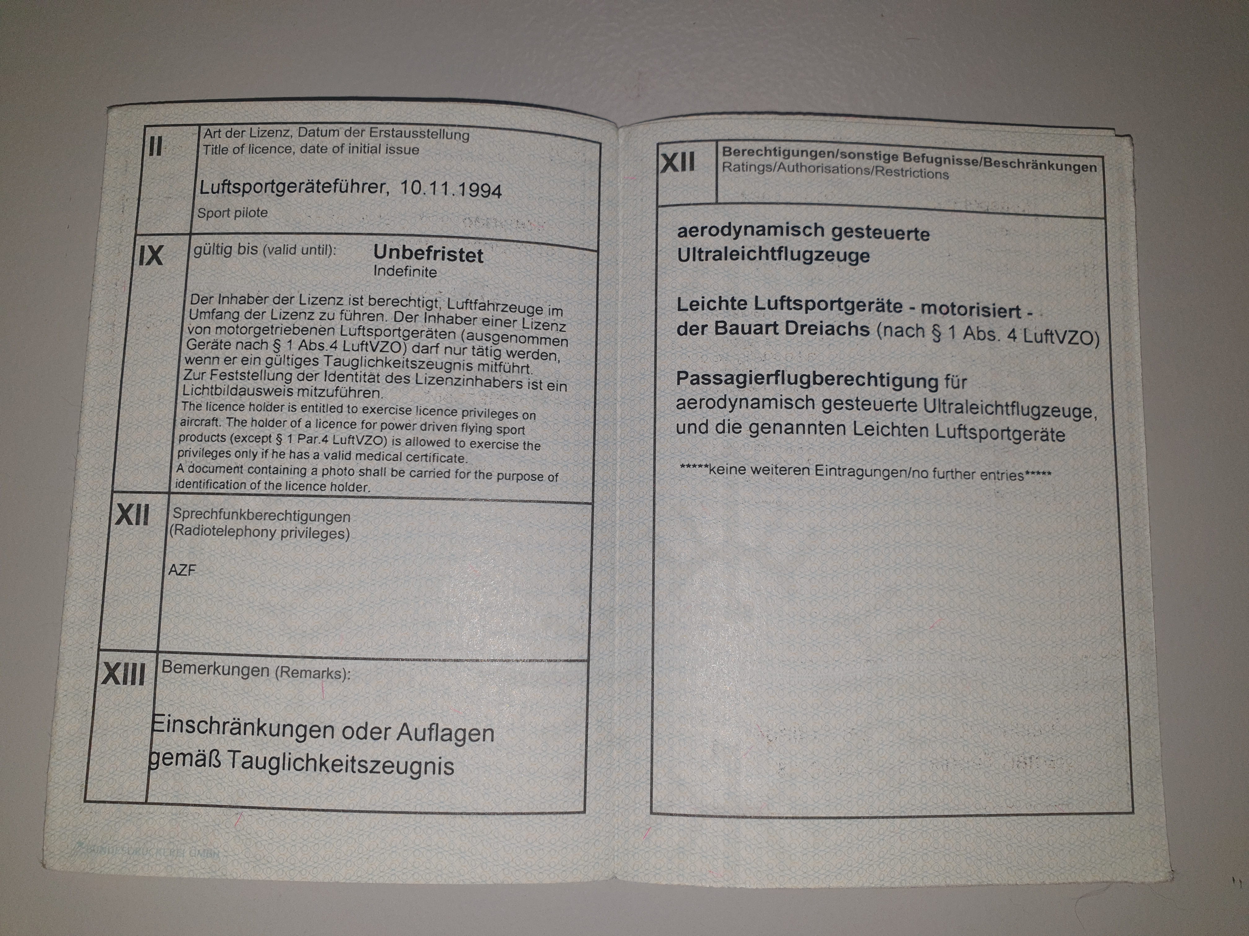 UL Lizenz mit Eintrag für die 120kg Klasse